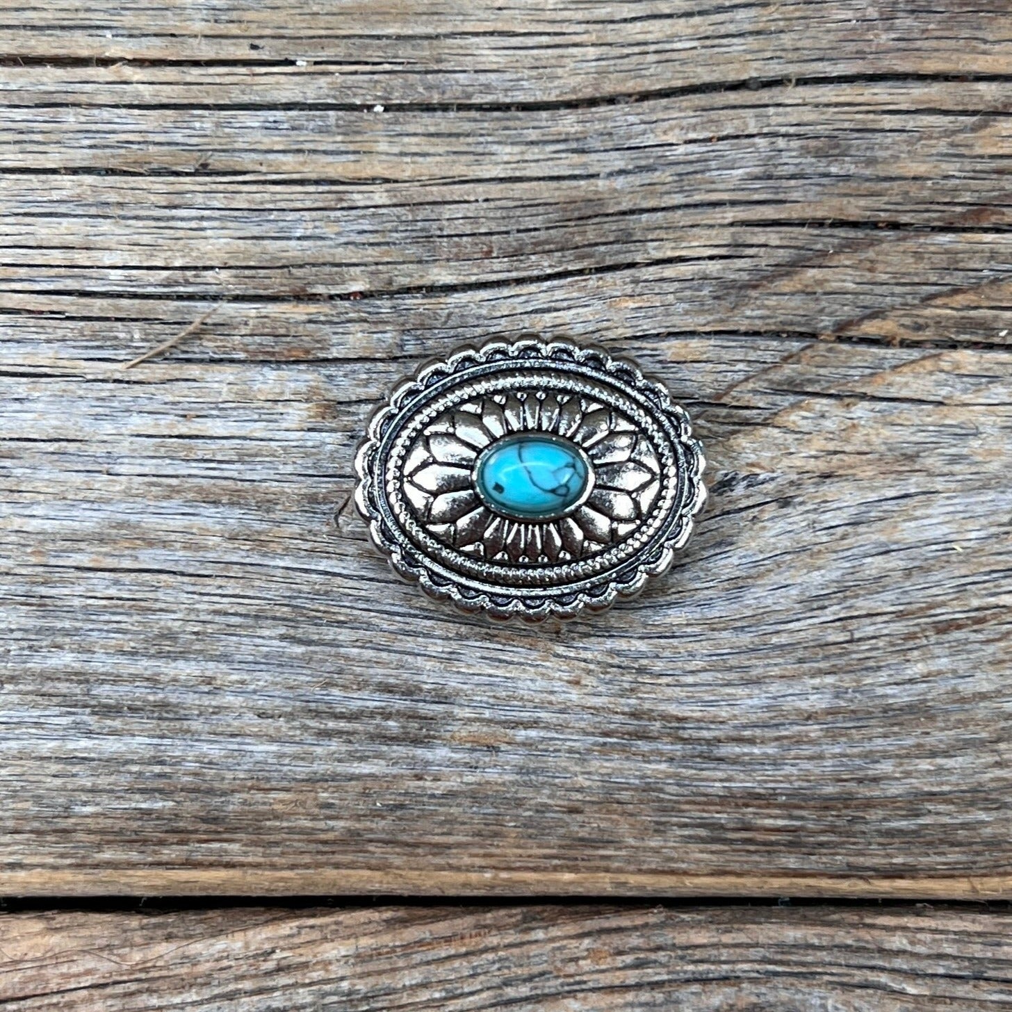 Antique Silver Oval Floral Turquoise Western Concho W237