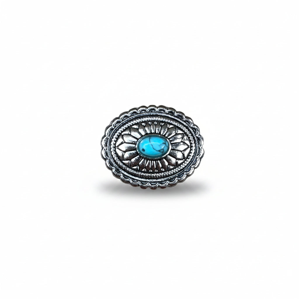 Antique Silver Oval Floral Turquoise Western Concho W237