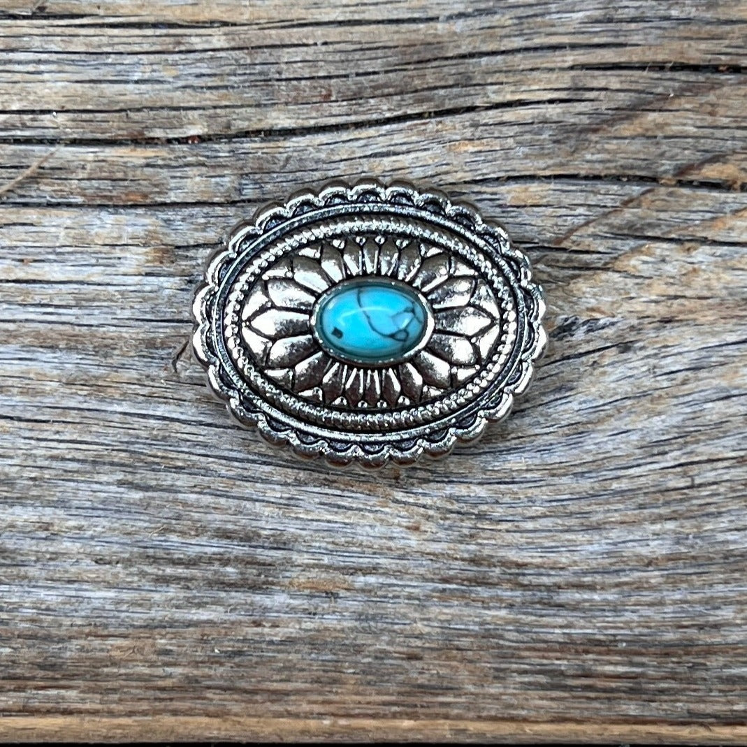 Antique Silver Oval Floral Turquoise Western Concho W237