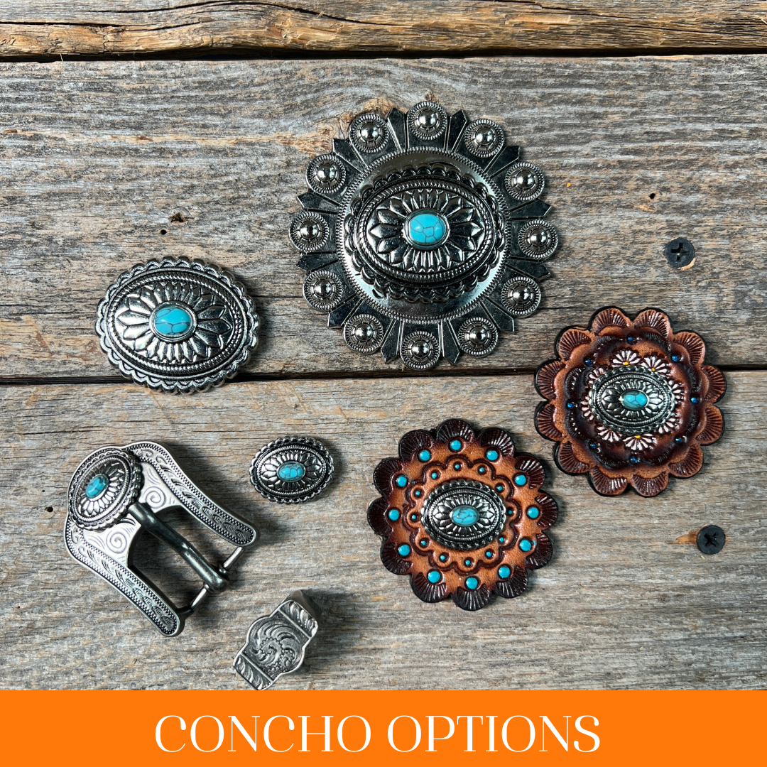 Antique Silver Oval Floral Turquoise Western Concho W237