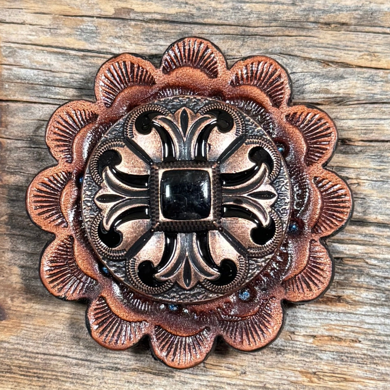 Copper Black Fleur De Lis Western Concho W241