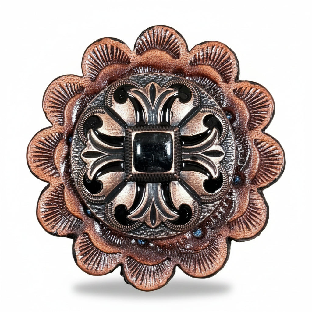 Copper Black Fleur De Lis Western Concho W241