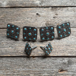 Antique Silver and Copper Square Turquoise Saddle Set SSW243