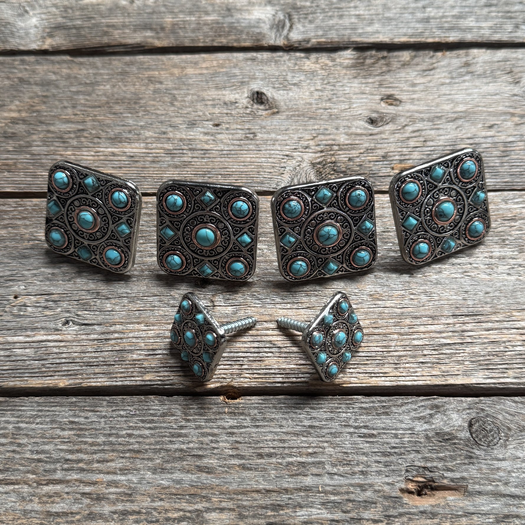 Antique Silver and Copper Square Turquoise Saddle Set SSW243
