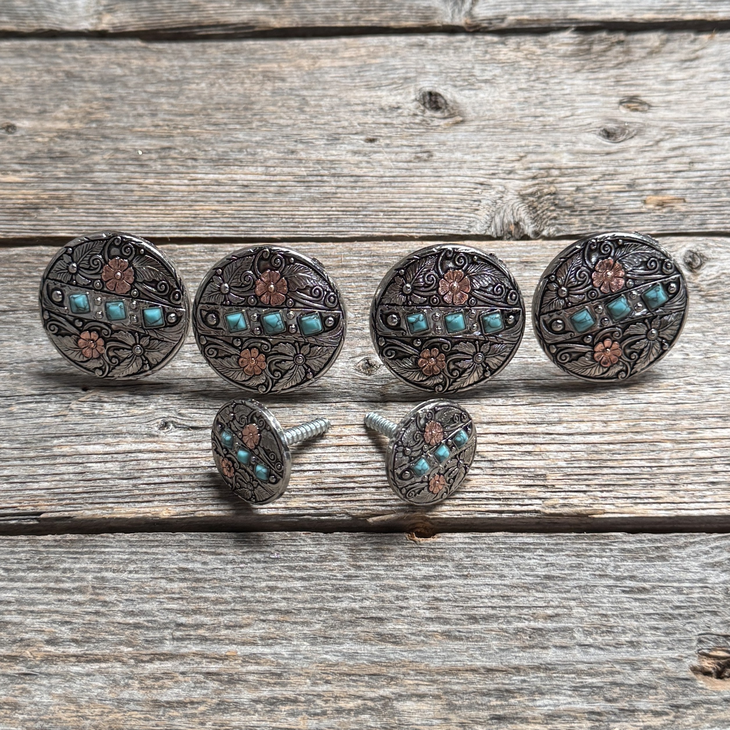 Antique Silver and Copper Turquoise Floral Saddle Set SSW245