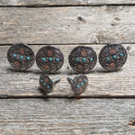 Antique Silver and Copper Turquoise Floral Saddle Set SSW245