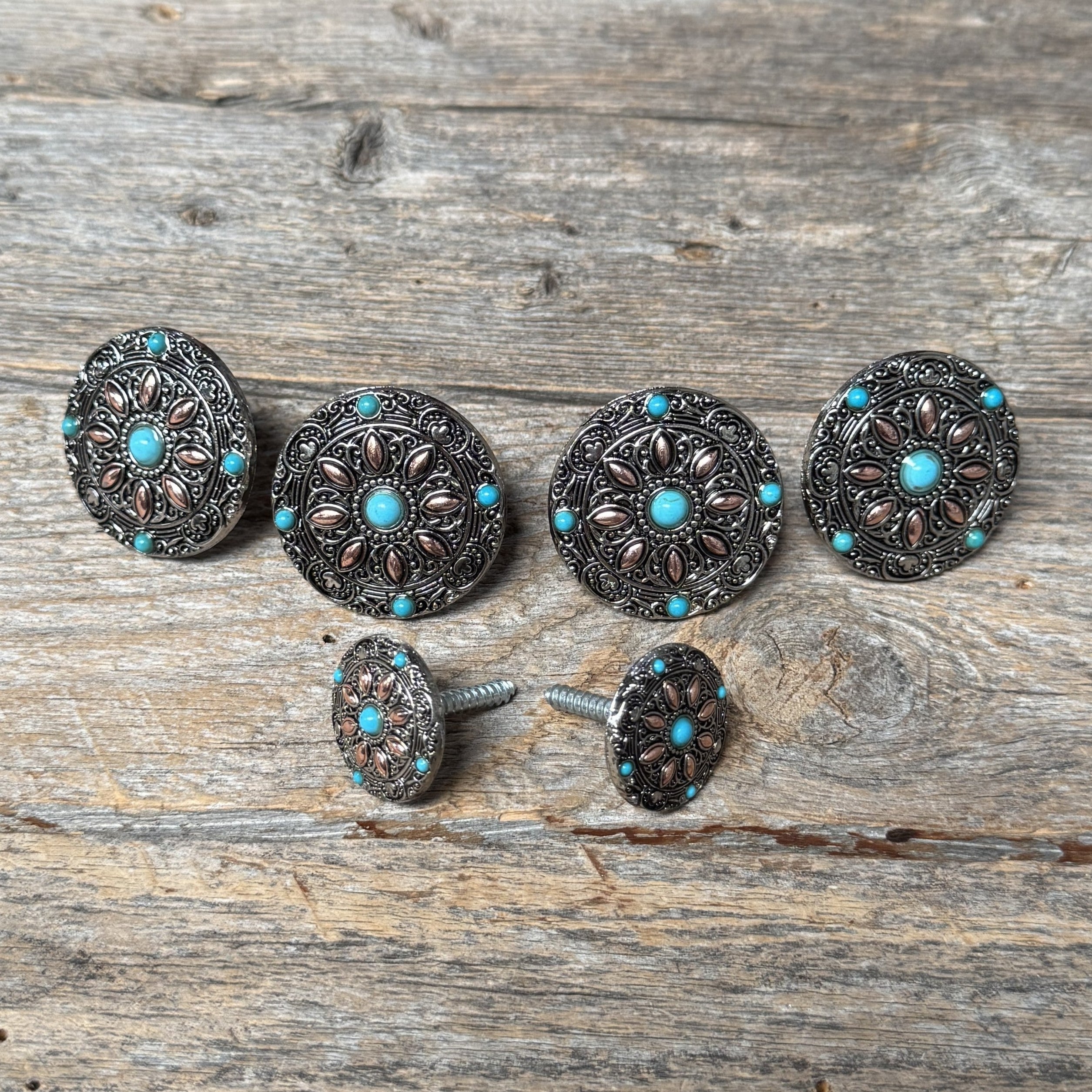 Antique Silver with Copper Petals and Turquoise Saddle Set SSW246