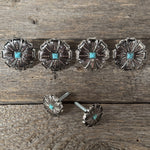 Antique Silver Flower with Copper Dots and Turquoise Saddle Set #SSW249