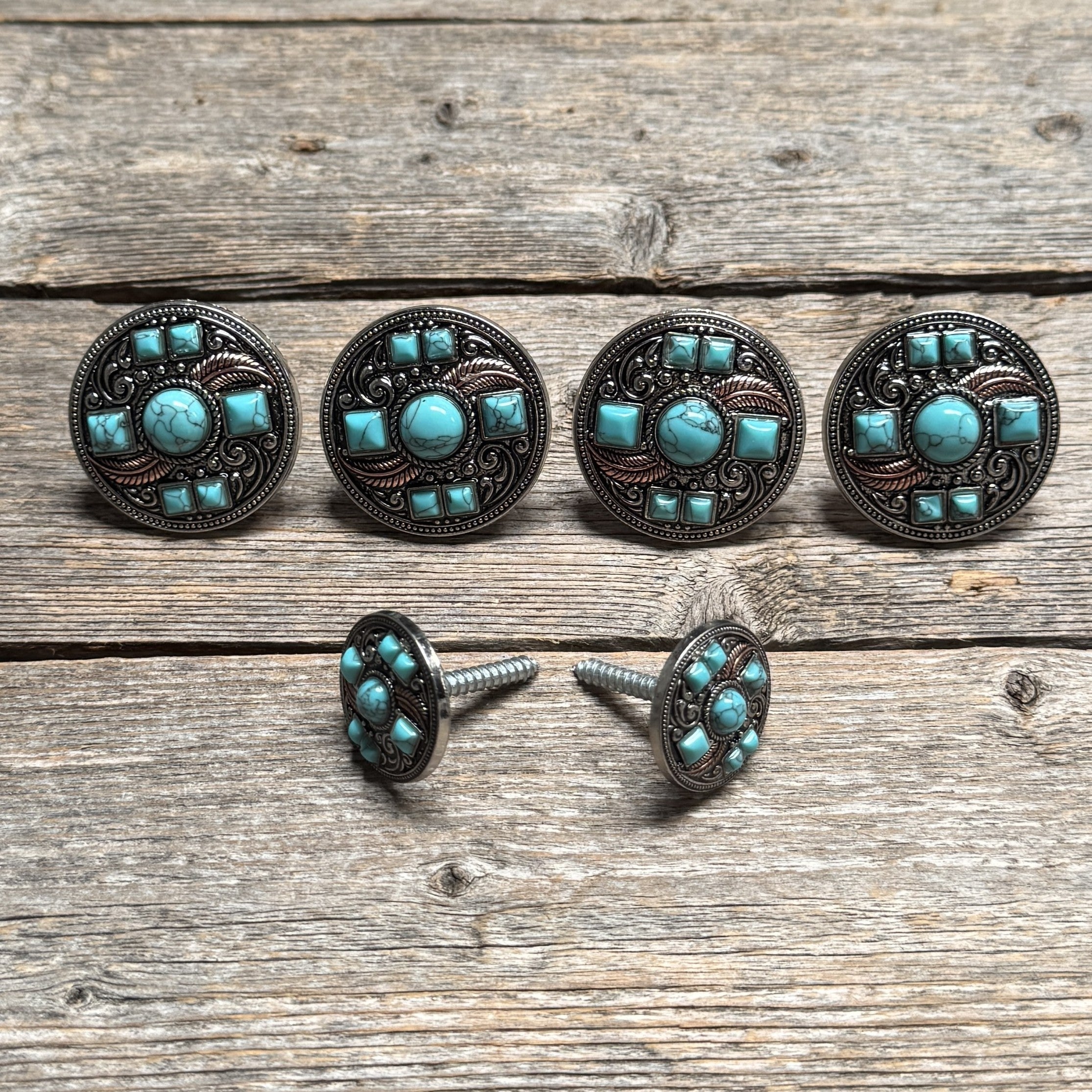 Antique Silver Turquoise and Feather Saddle Set SSW251