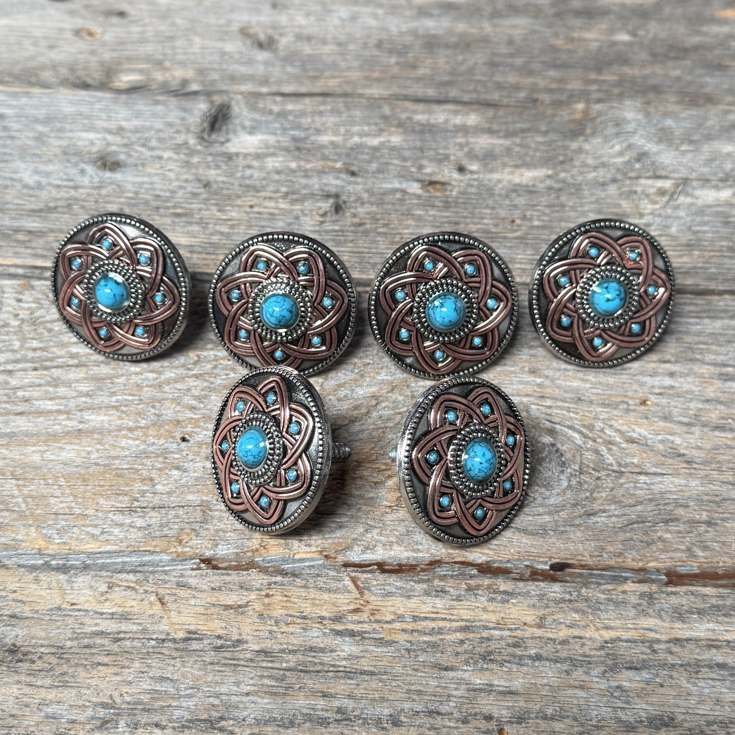 Antique Silver Turquoise and Copper Flower W257