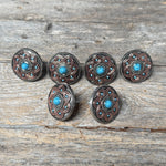 Antique Silver Turquoise and Copper Flower W257