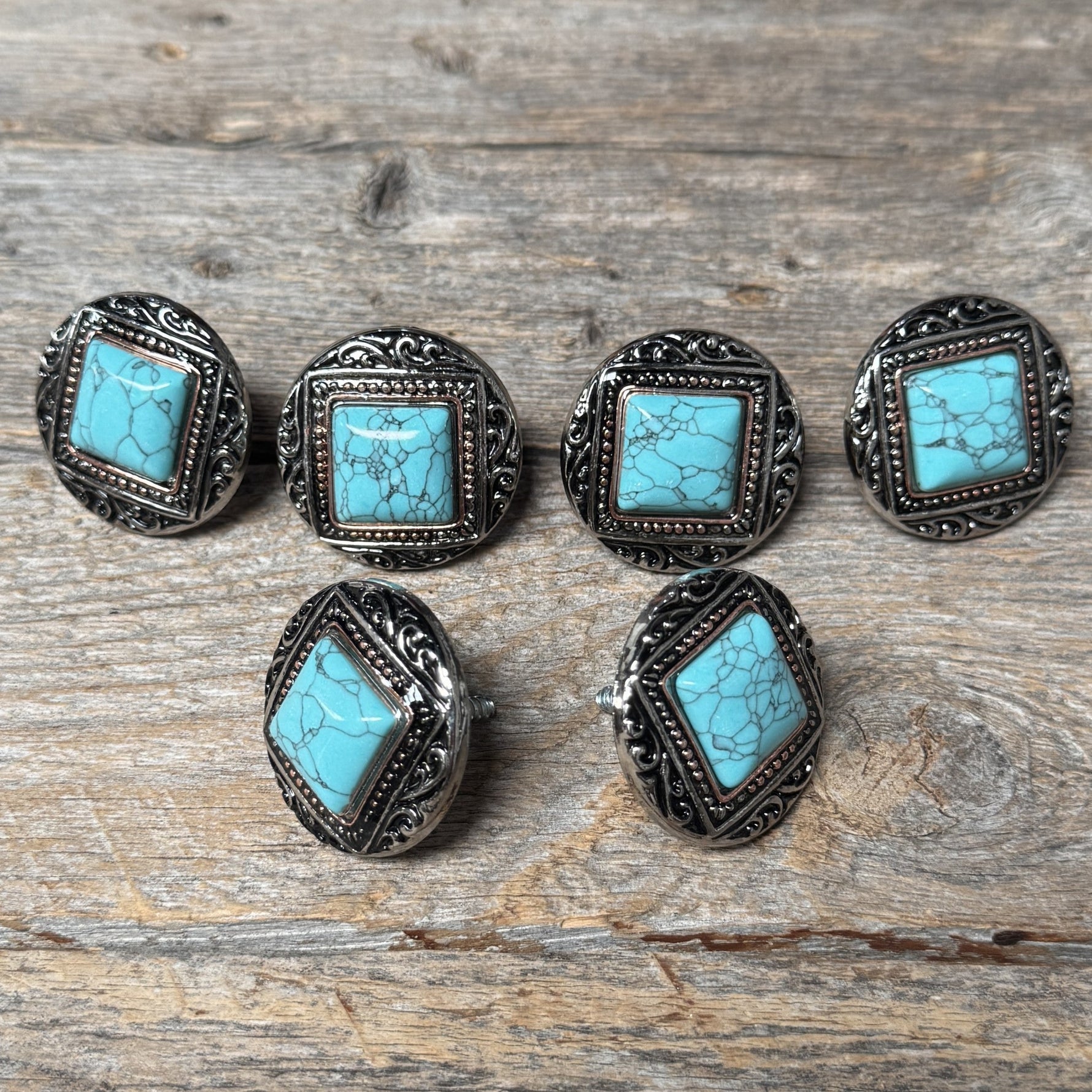Antique Silver and Copper Dot Turquoise Saddle Set SSW258