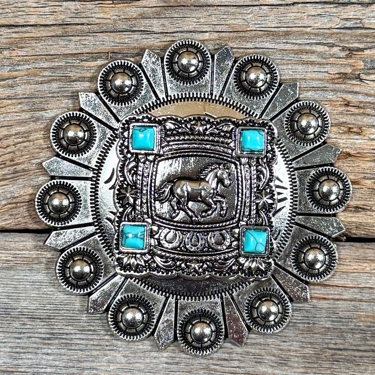 Antique Silver Horse & Turquoise Square Berry Jacket #BJW259L