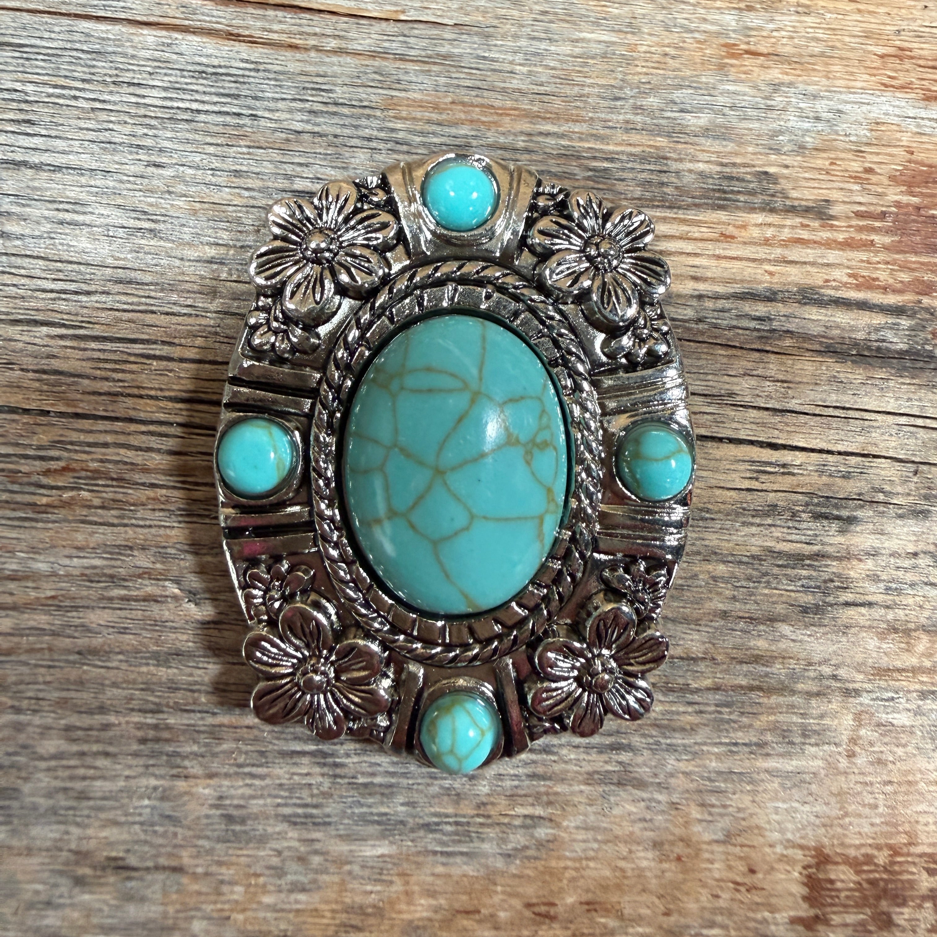 Antique Silver Floral & Turquoise Western Concho W260L