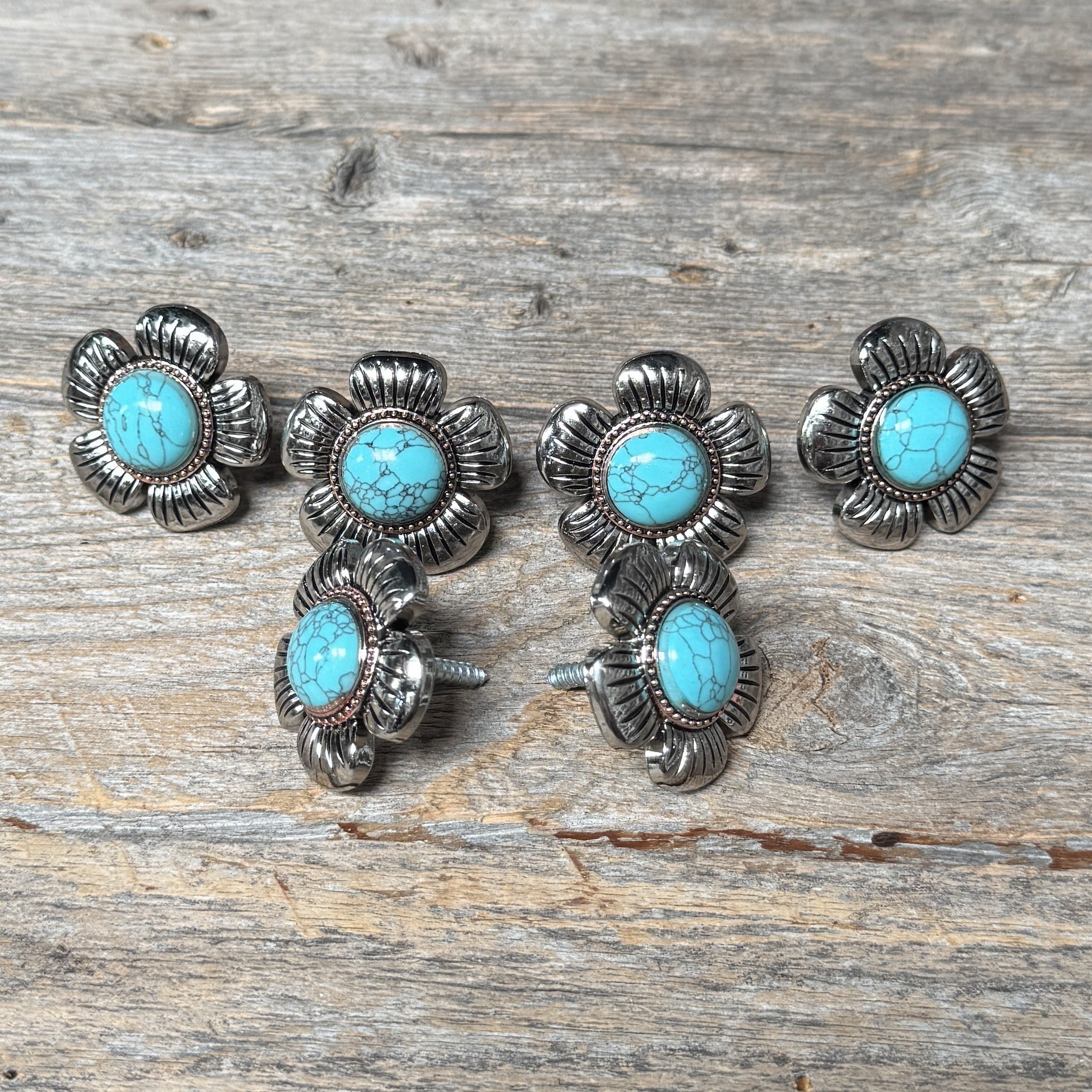 Antique Silver and Copper Turquoise Flower Saddle Set SSW267