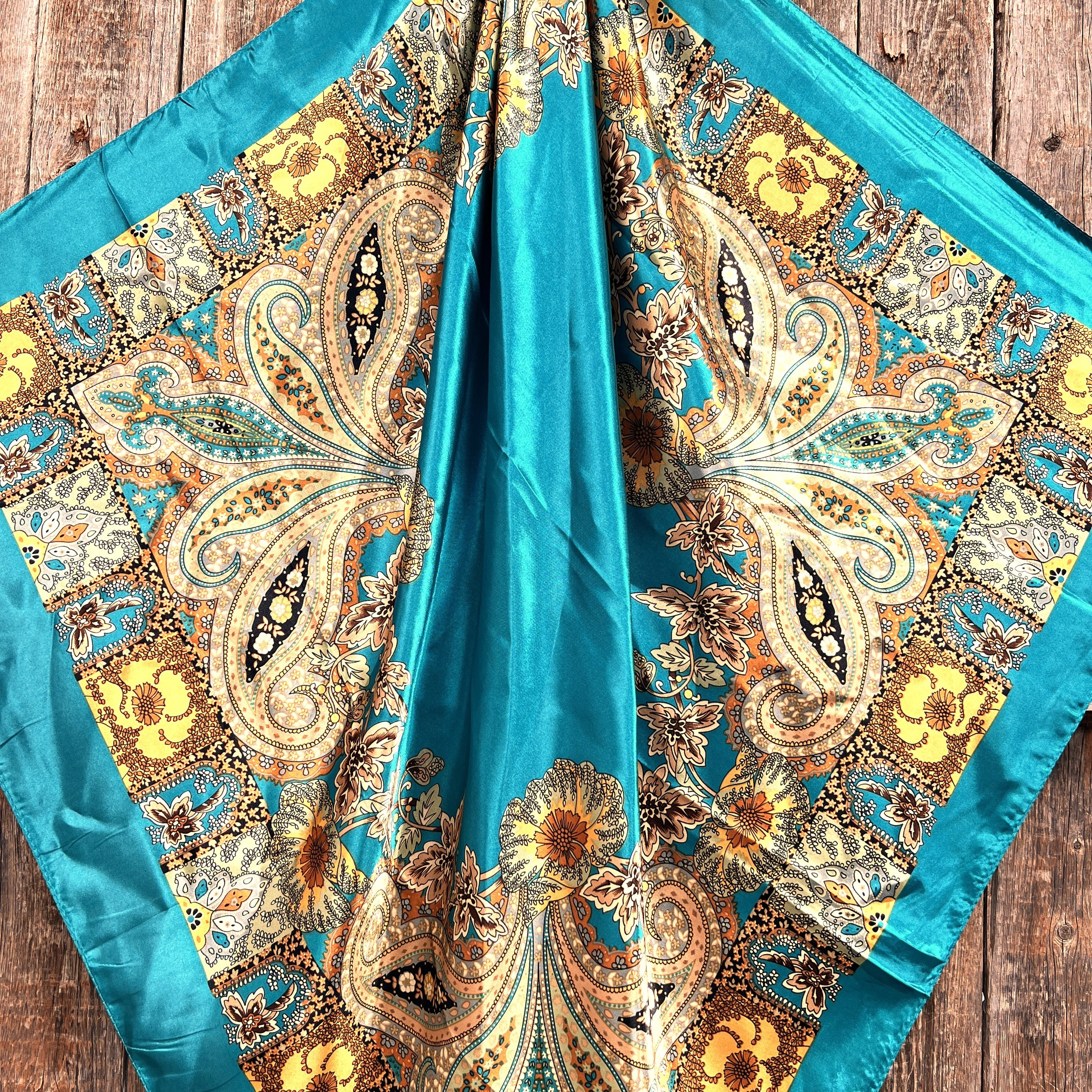 35X35"  Teal Tone Paisley Wild Rag / Scarf WR1000