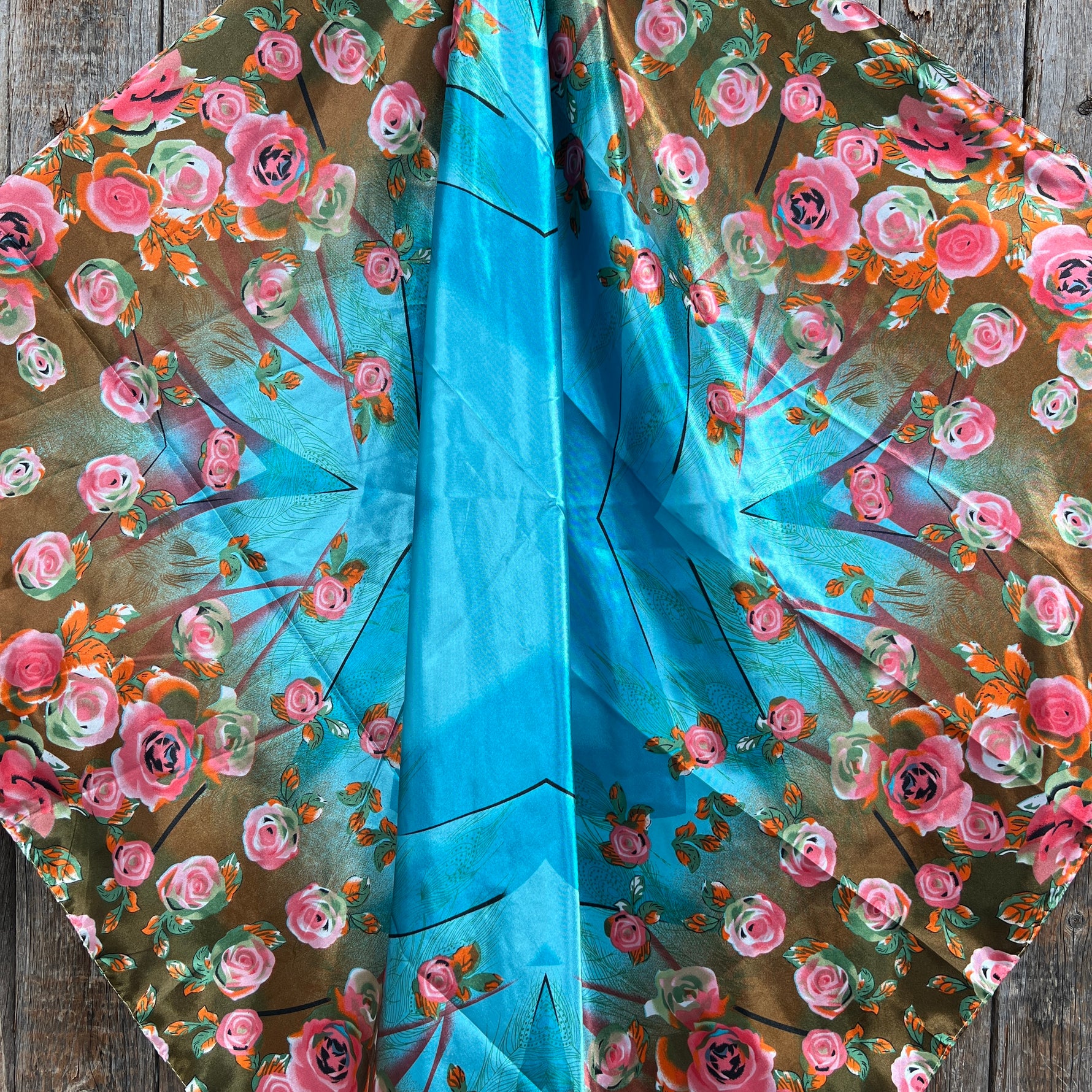 35X35" Blue and Pink Roses Paisley Wild Rag / Scarf -W221L Slide WRC1005B