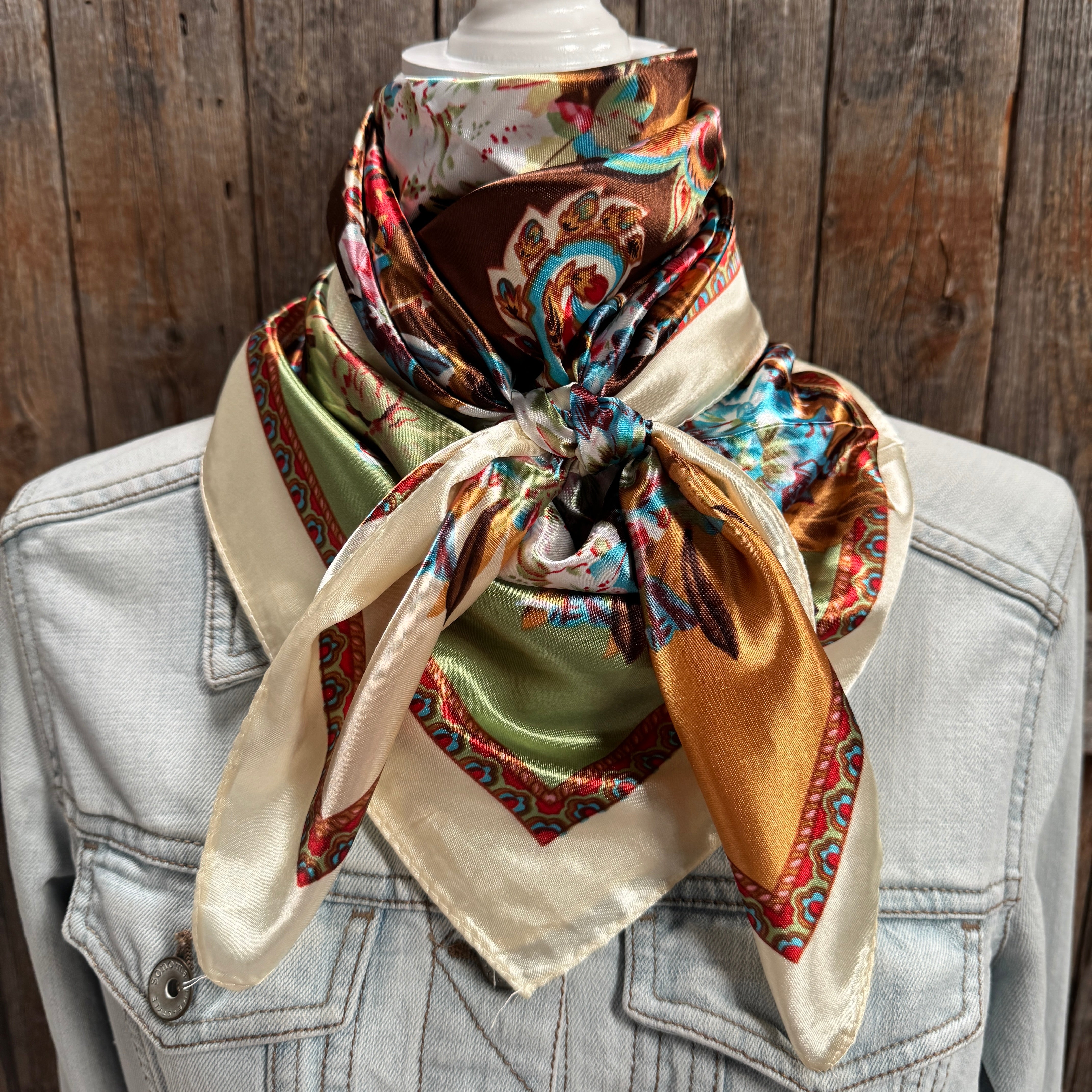 35X35" Brown and Cream Floral Wild Rag / Scarf WR1010