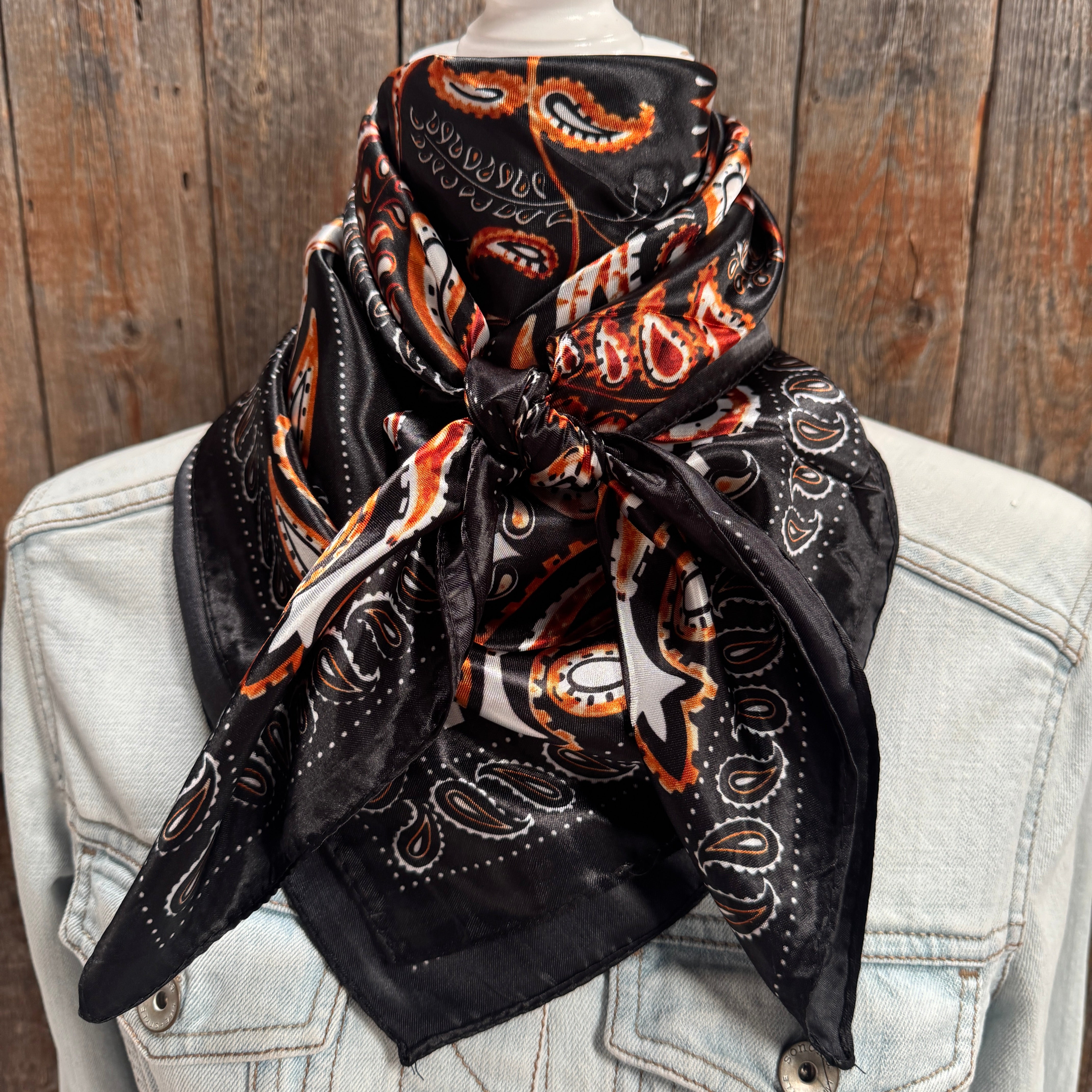 35X35" Black and Orange Floral Wild Rag / Scarf WR1012