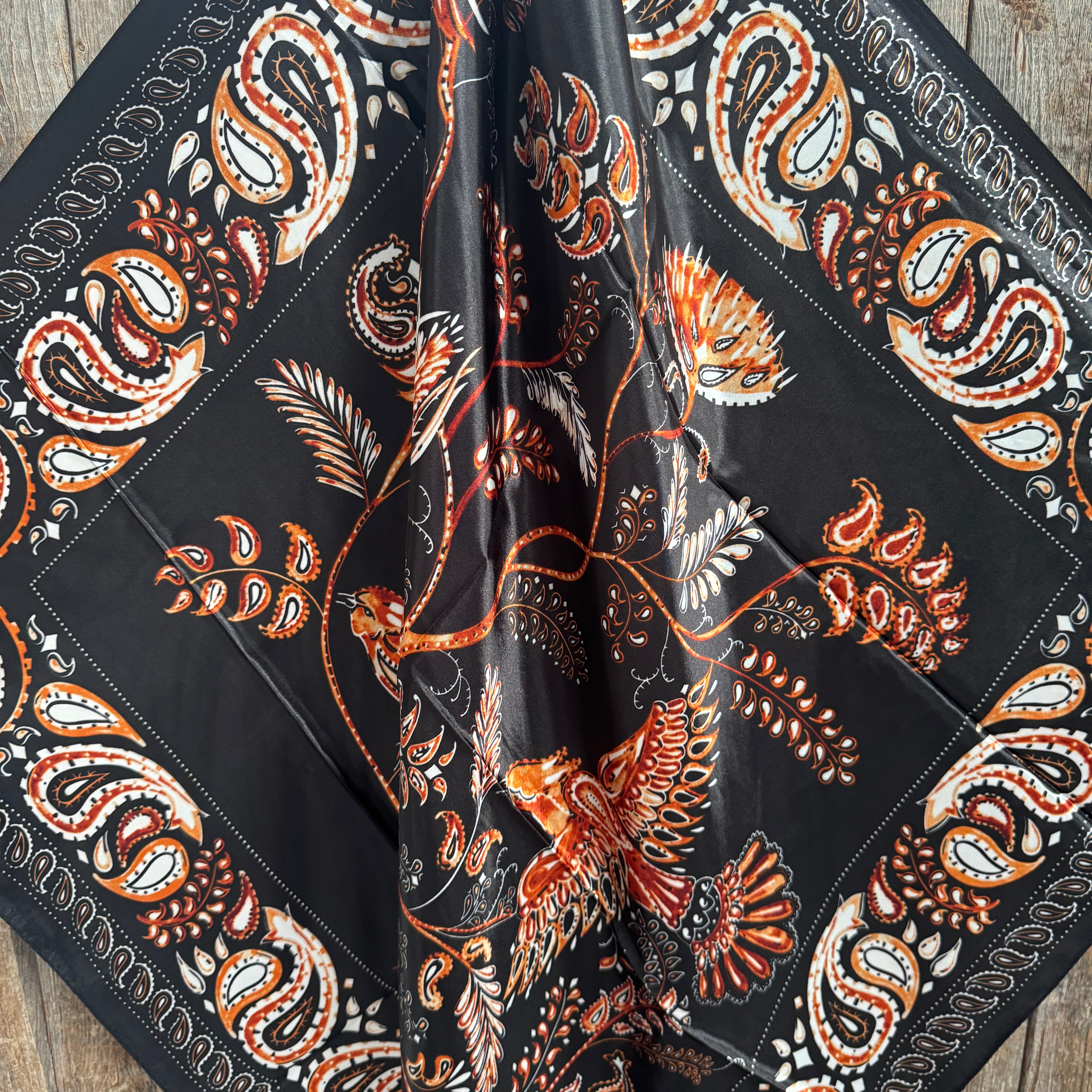 35X35" Black and Orange Floral Wild Rag / Scarf WR1012
