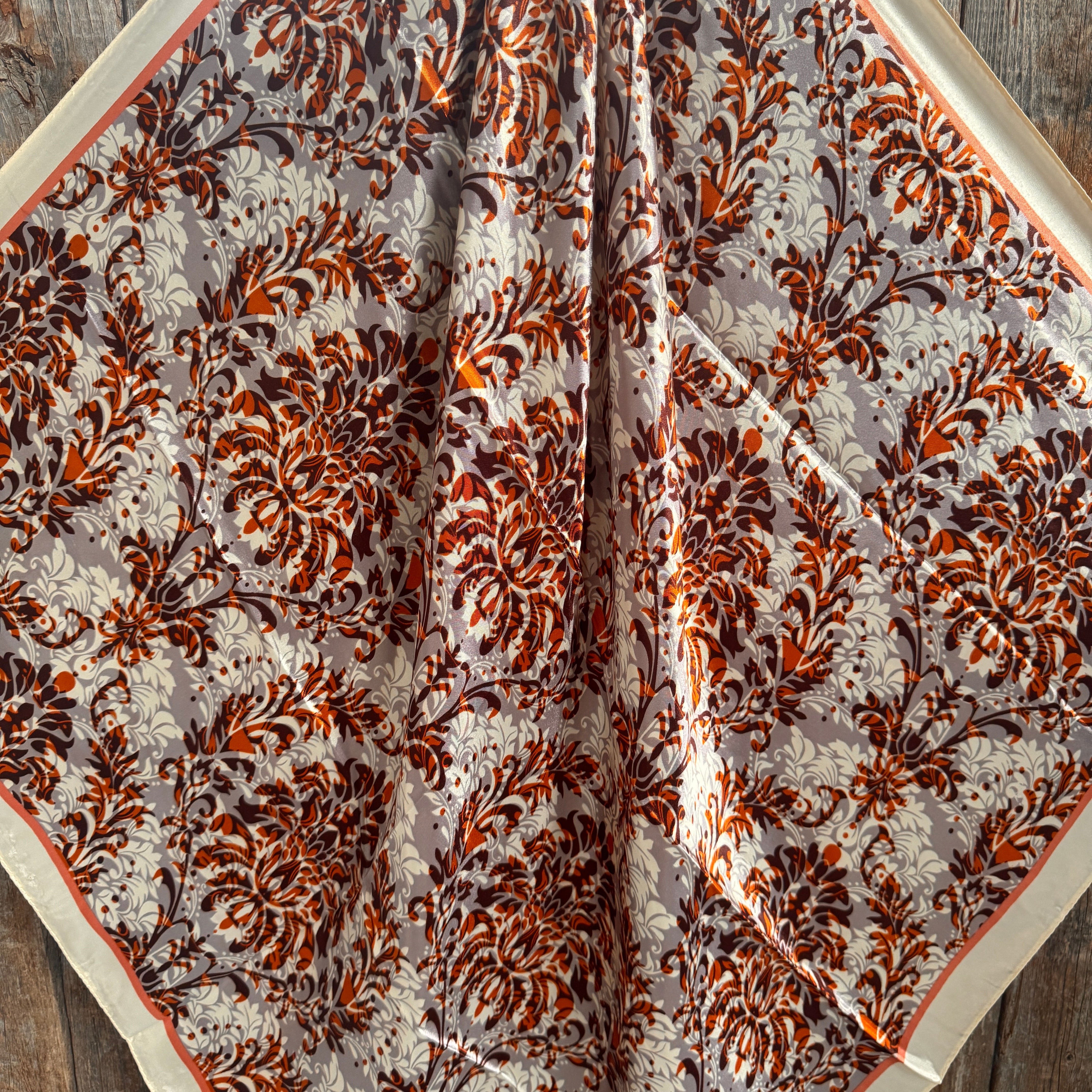 35X35" Cream and Rust Floral Wild Rag / Scarf WR1034
