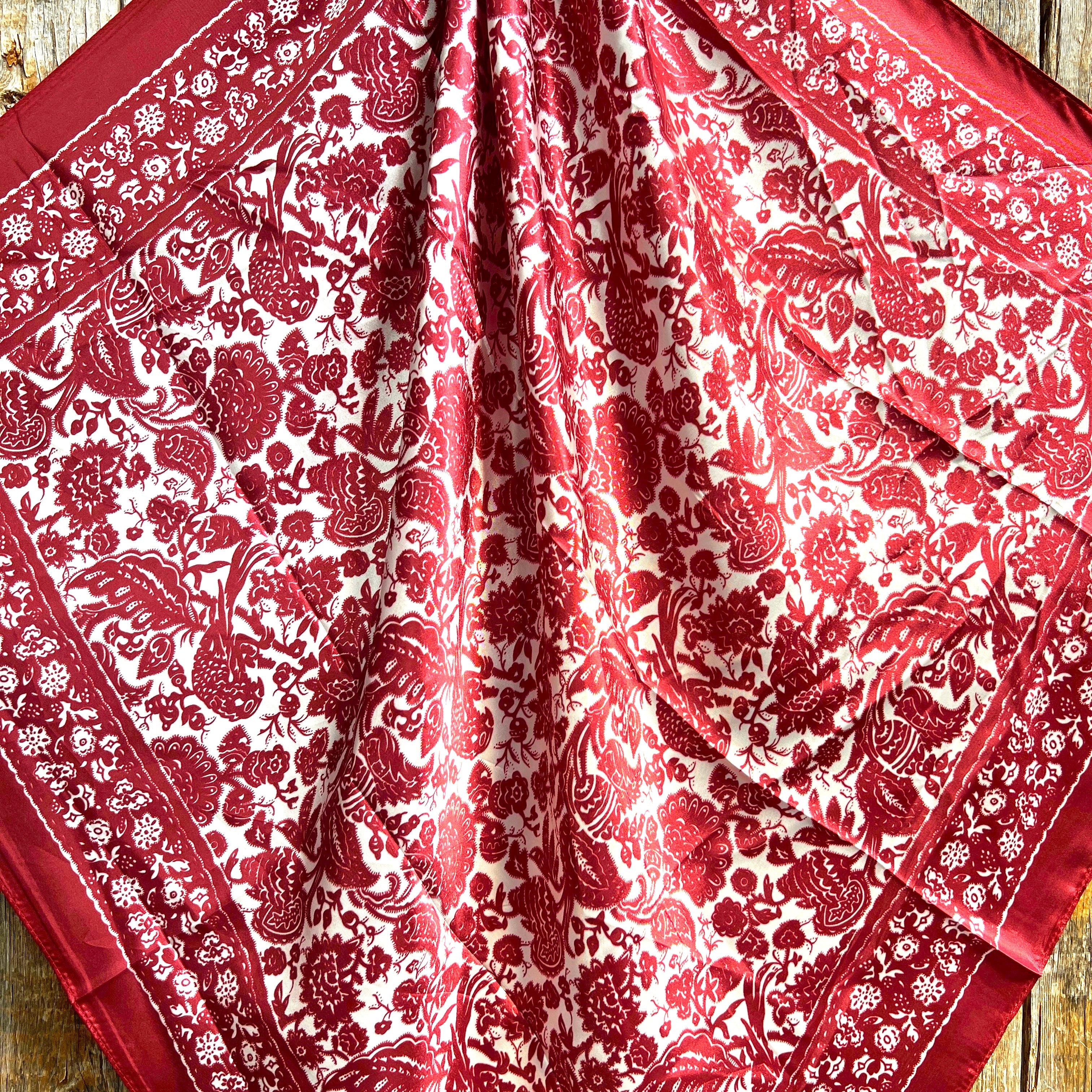 35X35" Red & Cream Paisley Wild Rag / Scarf WR143 - Tooled Leather Wild Rag Slides - Assorted
