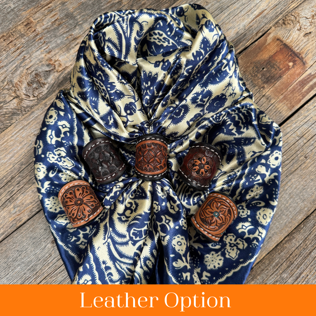 35X35" Royal Blue & Cream Paisley Wild Rag / Scarf WR144 - Tooled Leather Wild Rag Slides - Assorted