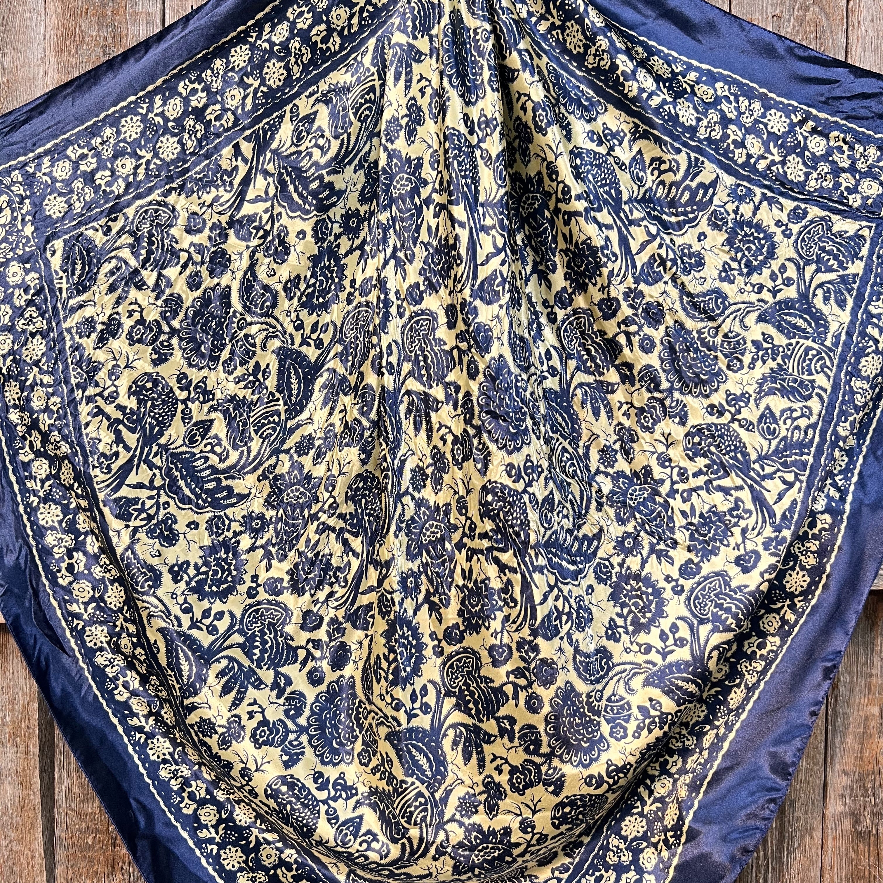 35X35" Royal Blue & Cream Paisley Wild Rag / Scarf WR144 - Tooled Leather Wild Rag Slides - Assorted