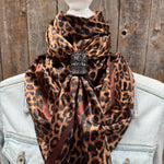 35X35" Brown Leopard Wild Rag / Scarf WR169 - Tooled Leather Wild Rag Slides - Assorted