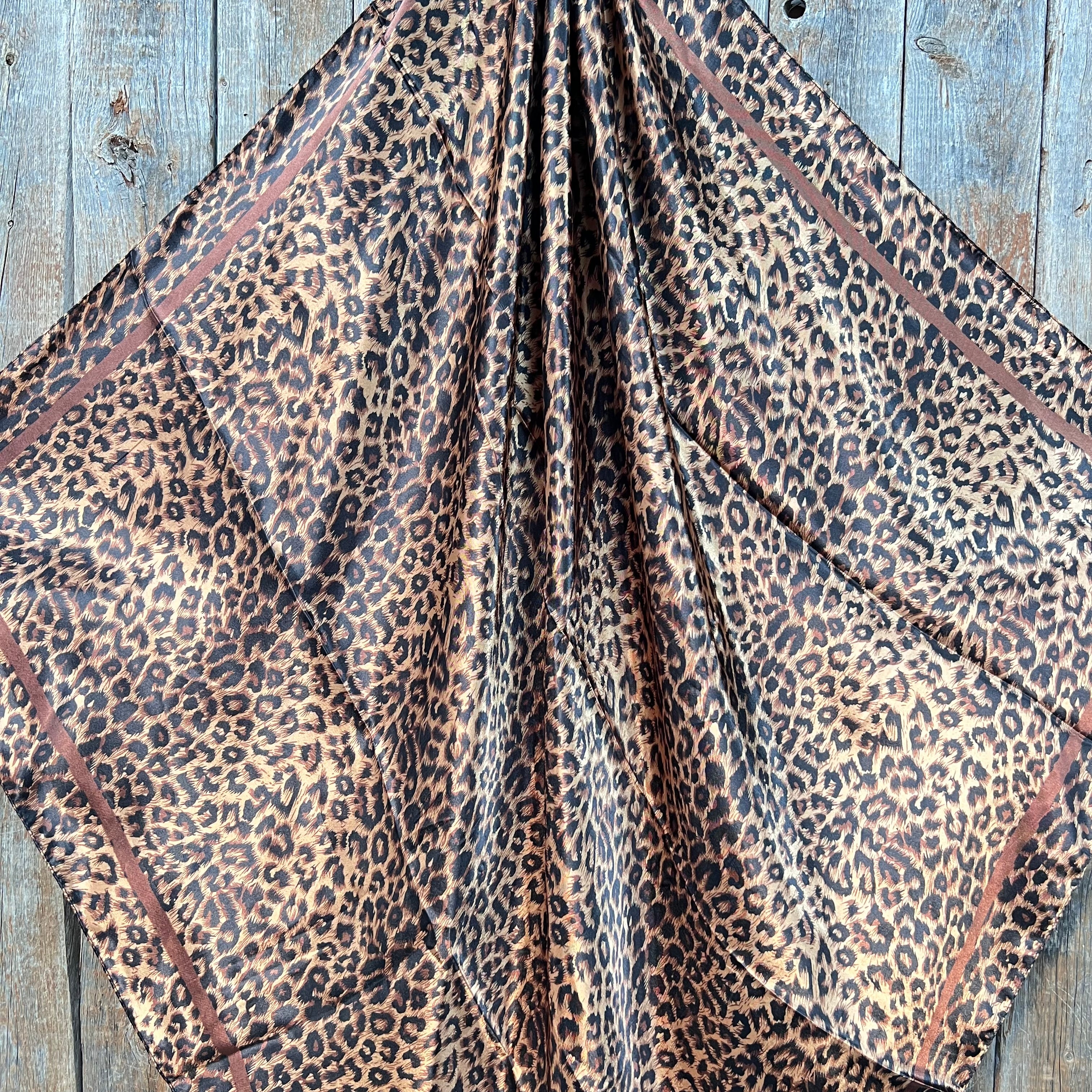 35X35" Brown Leopard Wild Rag / Scarf - Copper Clear Crystal Slide WRC169C
