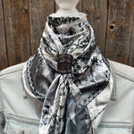 35X35" Silver & White Paisley Wild Rag / Scarf WR172 - Tooled Leather Wild Rag Slides - Assorted