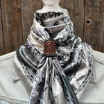 35X35" Silver & White Paisley Wild Rag / Scarf WR172 - Tooled Leather Wild Rag Slides - Assorted
