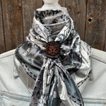 35X35" Silver & White Paisley Wild Rag / Scarf WR172 - Tooled Leather Wild Rag Slides - Assorted