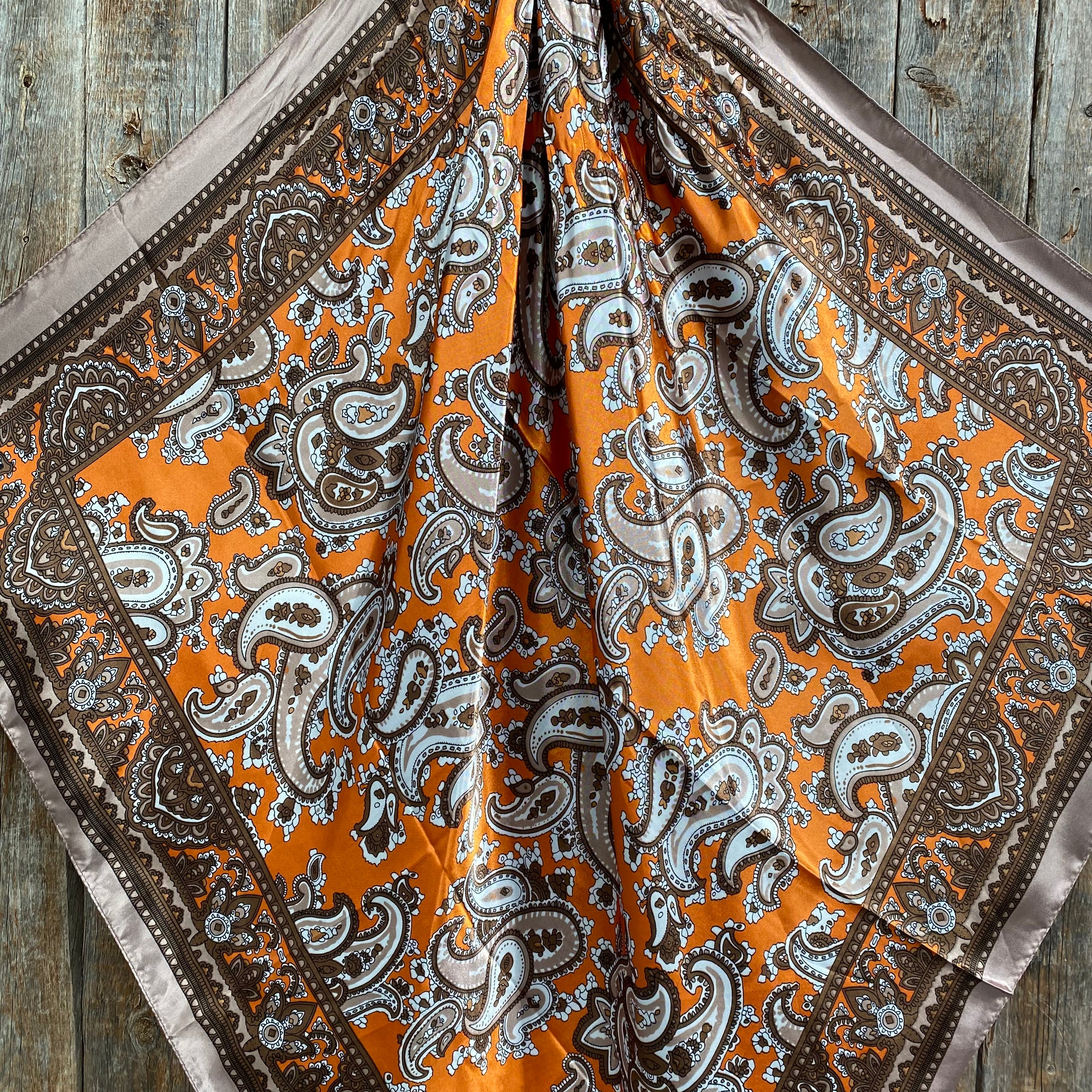 35X35" Orange and Tan Paisley Wild Rag / Scarf WR2142X