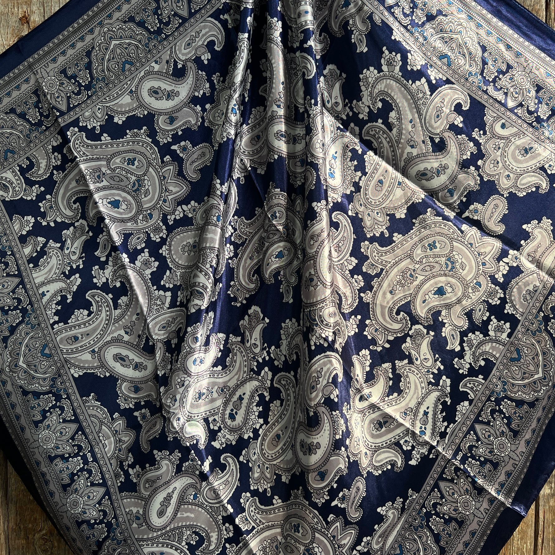 35X35"  Blue Paisley Wild Rag / Scarf -Antique Aqua, Clear Slide WRC2143C