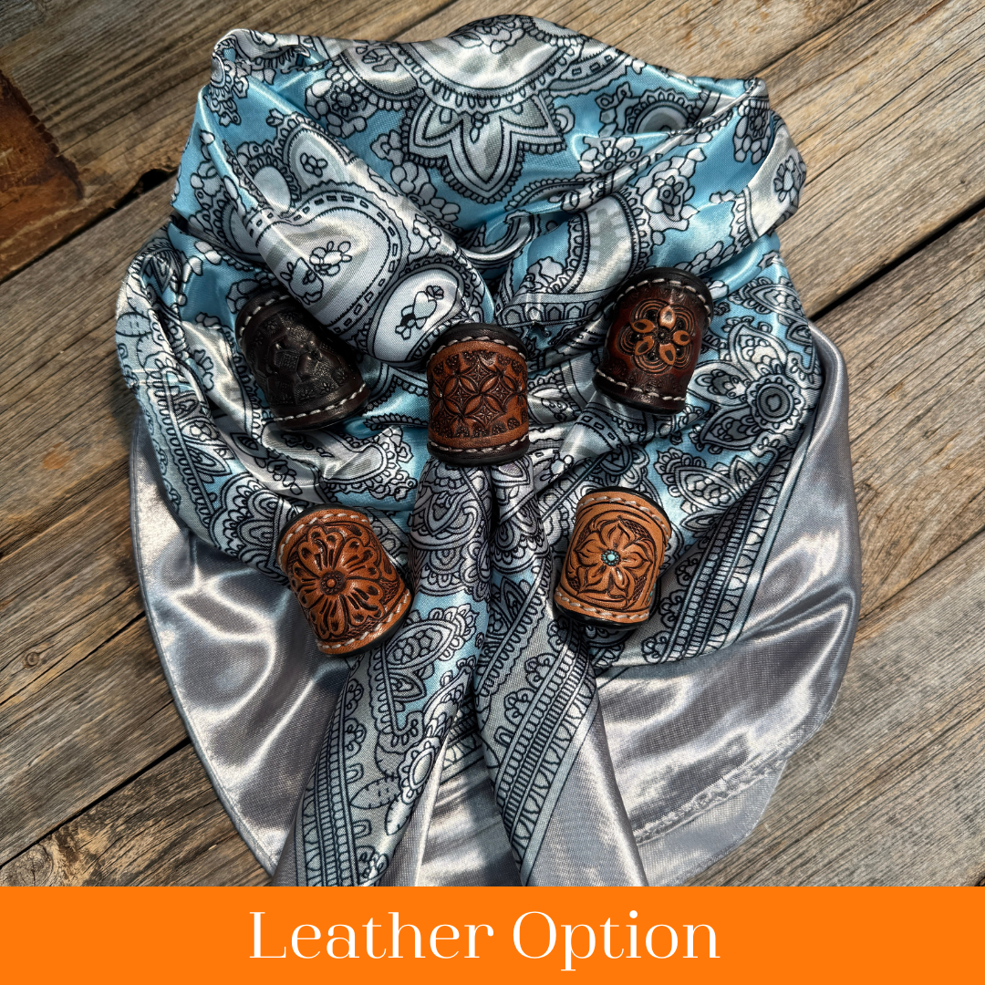 35X35" Grey & Turquoise Paisley Paisley Wild Rag / Scarf WR2144 - Tooled Leather Wild Rag Slides - Assorted