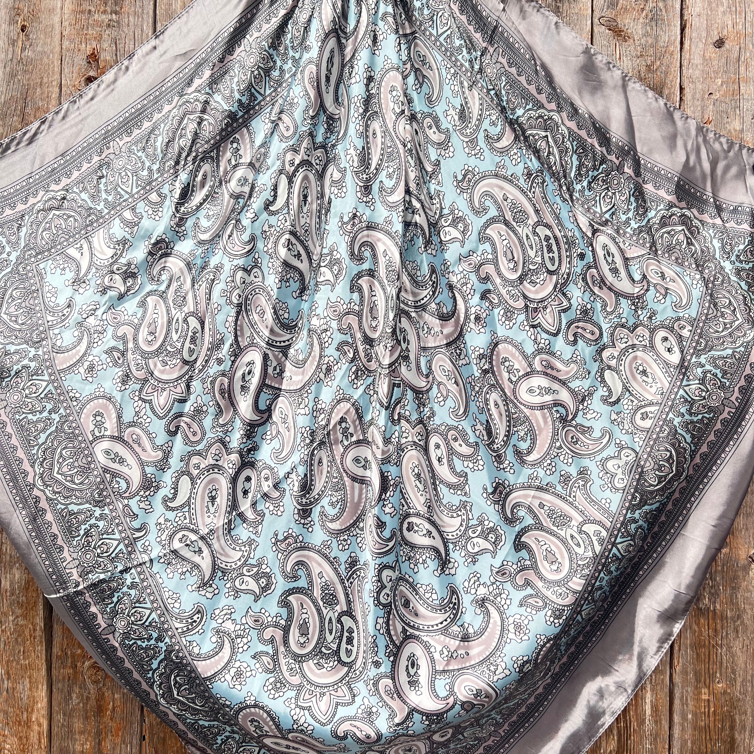 35X35"  Grey & Turquoise Paisley Wild Rag / Scarf WR2144