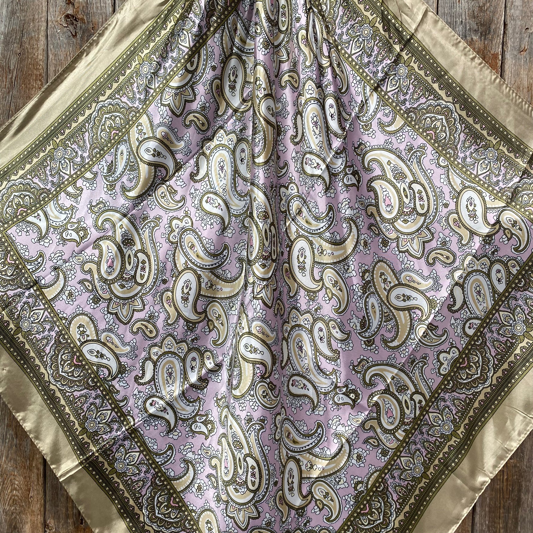 35X35"  Tan & Pink Paisley Wild Rag / Scarf WR2145