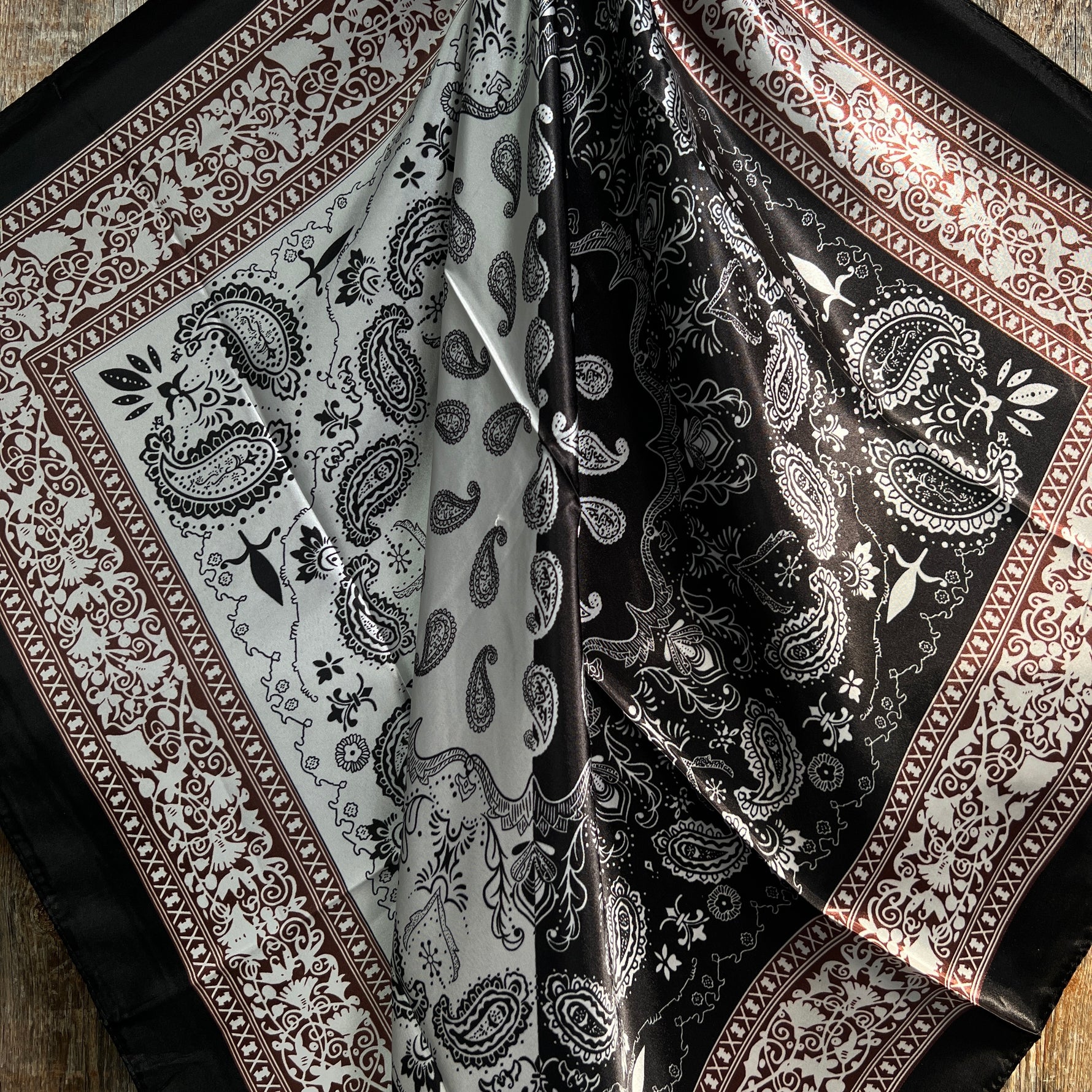 35X35" Two Tone Black Paisley Wild Rag / Scarf -W115 Slide WRC2559B