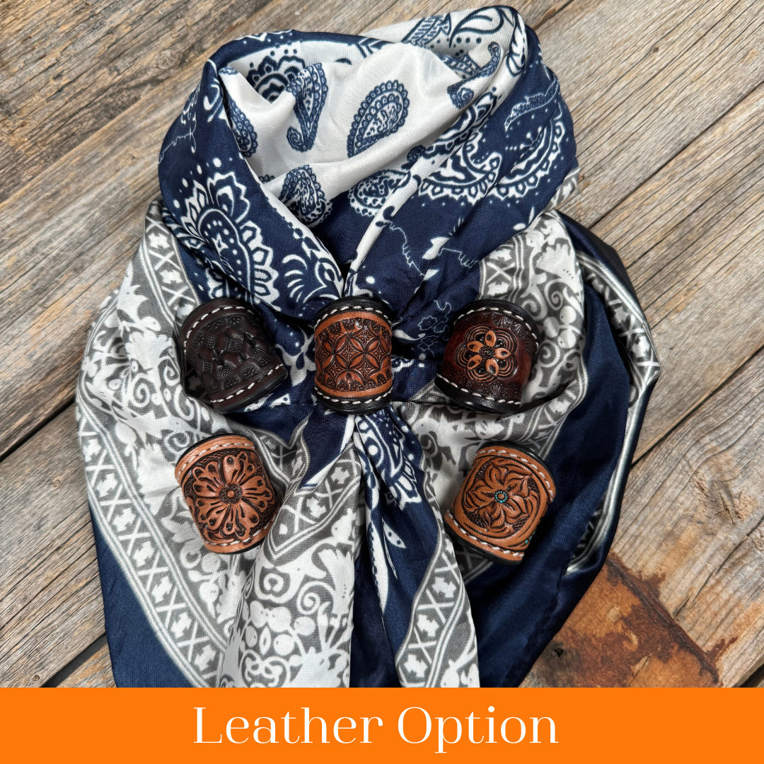 35X35" Two Tone Navy Paisley Wild Rag / Scarf WR2561 - Tooled Leather Wild Rag Slides - Assorted