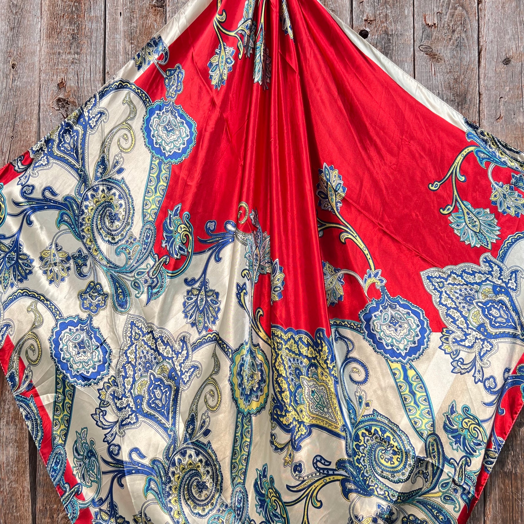 35X35" Red, Navy & Cream Paisley Wild Rag / Scarf - Bright Ruby & AB Slide WRC300A