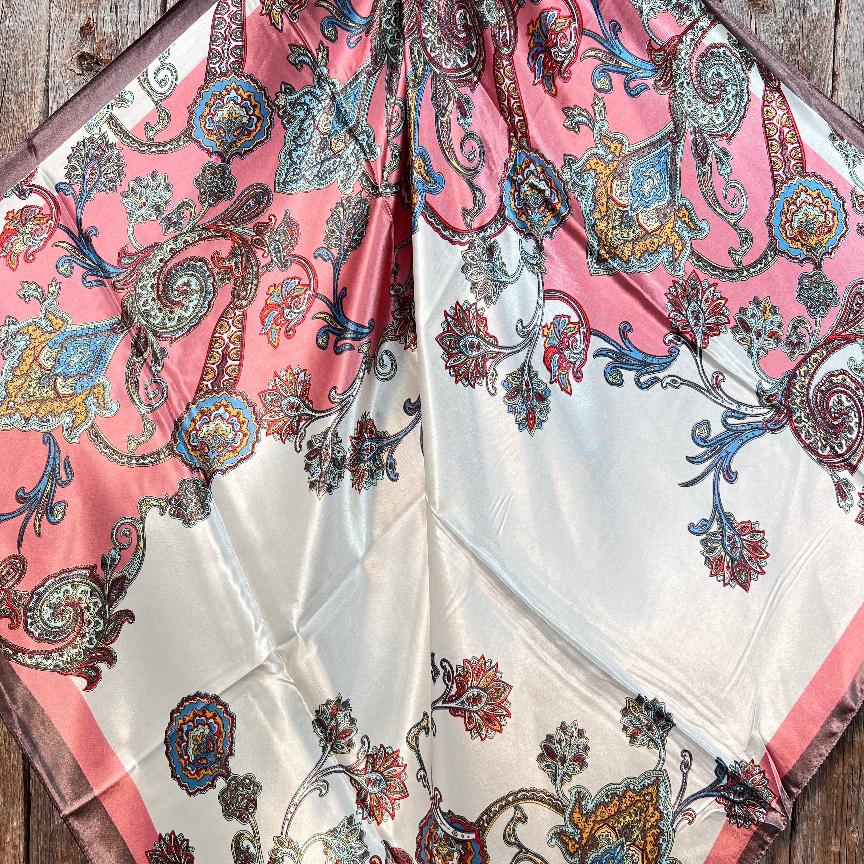 35X35" Pink & Brown Paisley Wild Rag / Scarf WR301