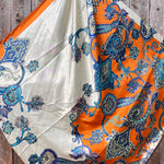 35X35" Orange and Blue Paisley Wild Rag / Scarf - Copper Capri, Fire Opal,Teal Slide WRC302A
