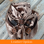 35X35" Brown Polka Dots Wild Rag / Scarf WR3054 - Tooled Leather Wild Rag Slides - Assorted