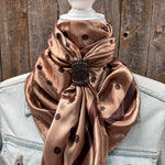 35X35" Brown Polka Dots Wild Rag / Scarf WR3054 - Tooled Leather Wild Rag Slides - Assorted