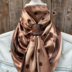 35X35" Brown Polka Dots Wild Rag / Scarf WR3054 - Tooled Leather Wild Rag Slides - Assorted
