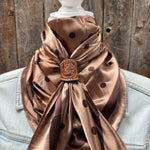 35X35" Brown Polka Dots Wild Rag / Scarf WR3054 - Tooled Leather Wild Rag Slides - Assorted