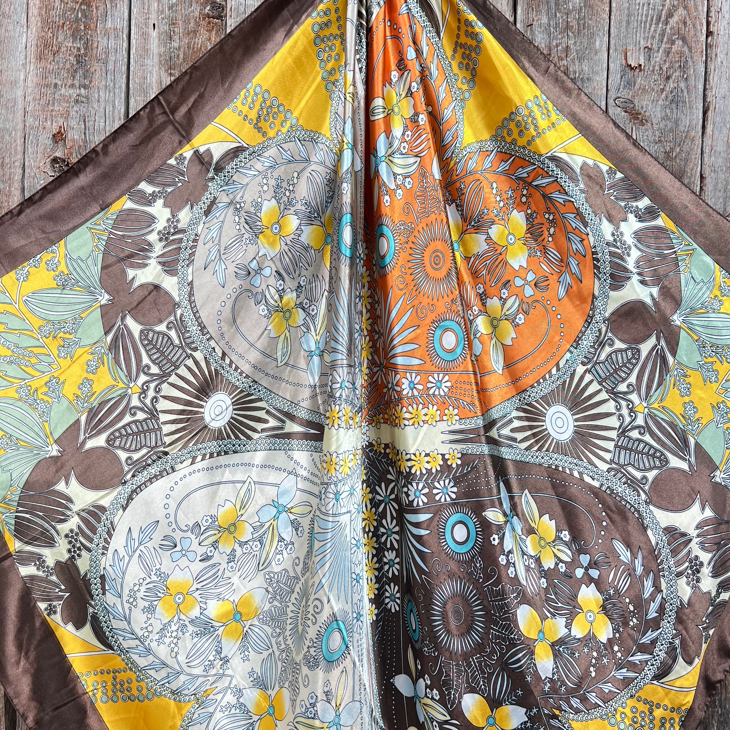 35X35"  Yellow & Brown Floral Wild Rag / Scarf WR3122