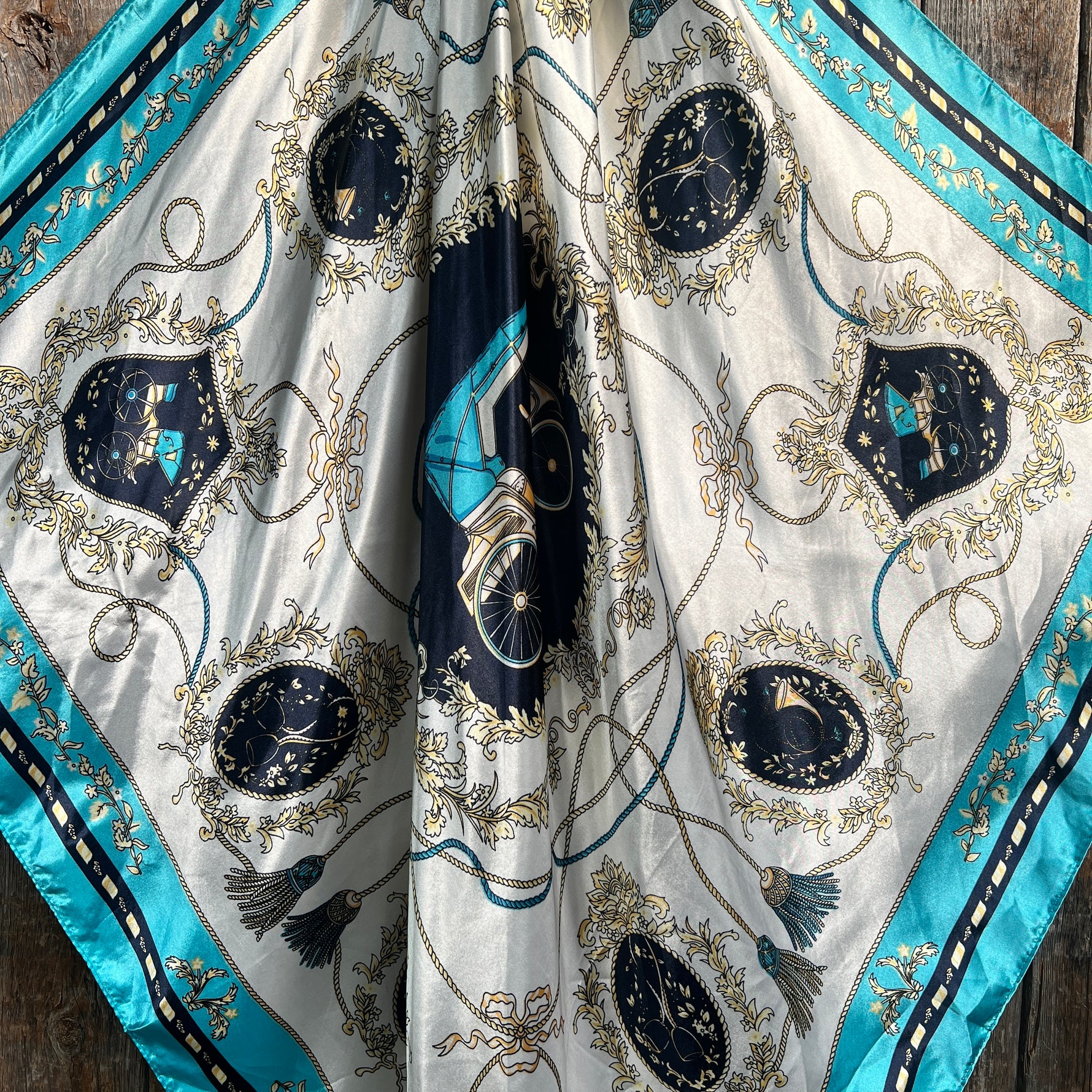 35X35" Turquoise Floral Wild Rag / Scarf - Bright Teal, Capri & Clear Slide WRC326A