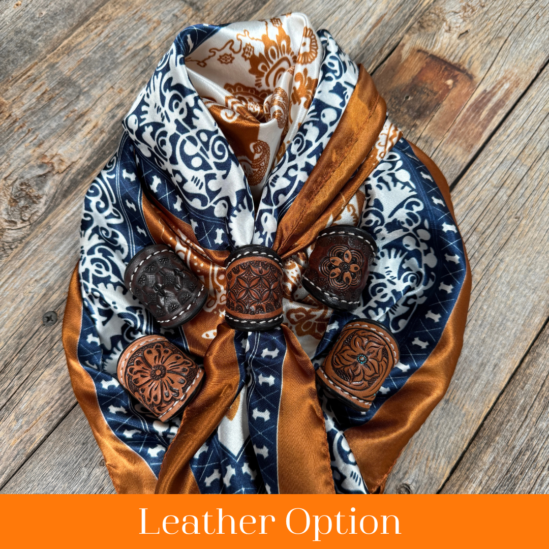 35X35" Rust & Navy Paisley Wild Rag / Scarf WR3299 - Tooled Leather Wild Rag Slides - Assorted